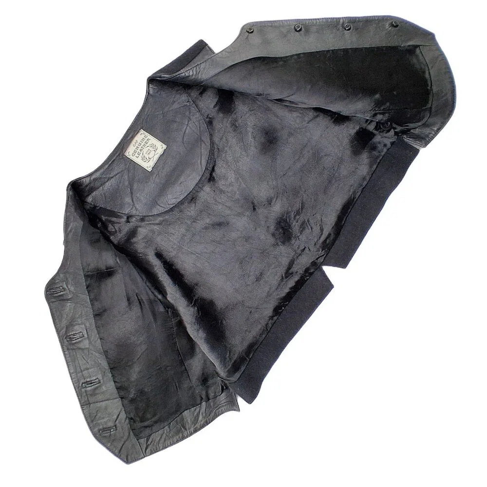 Vintage 1990s GAP Genuine Leather Vest Black Wool Back Button Front Womens S - Picture 3 of 9
